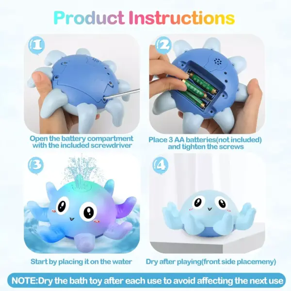 Electric Octopus Baby Bath Toy with Sprinkler, Music & LED Light