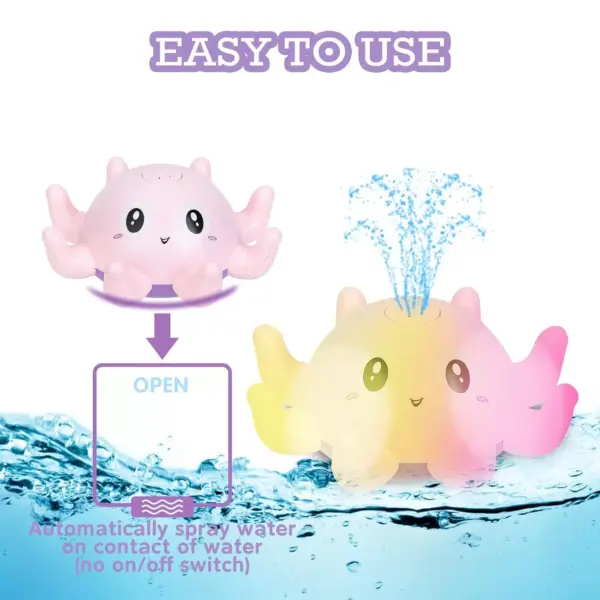 Electric Octopus Baby Bath Toy with Sprinkler, Music & LED Light