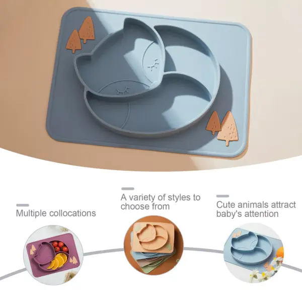 100457-cc1bee.webp Baby Silicone Dinner Plate with Cartoon Fox Design