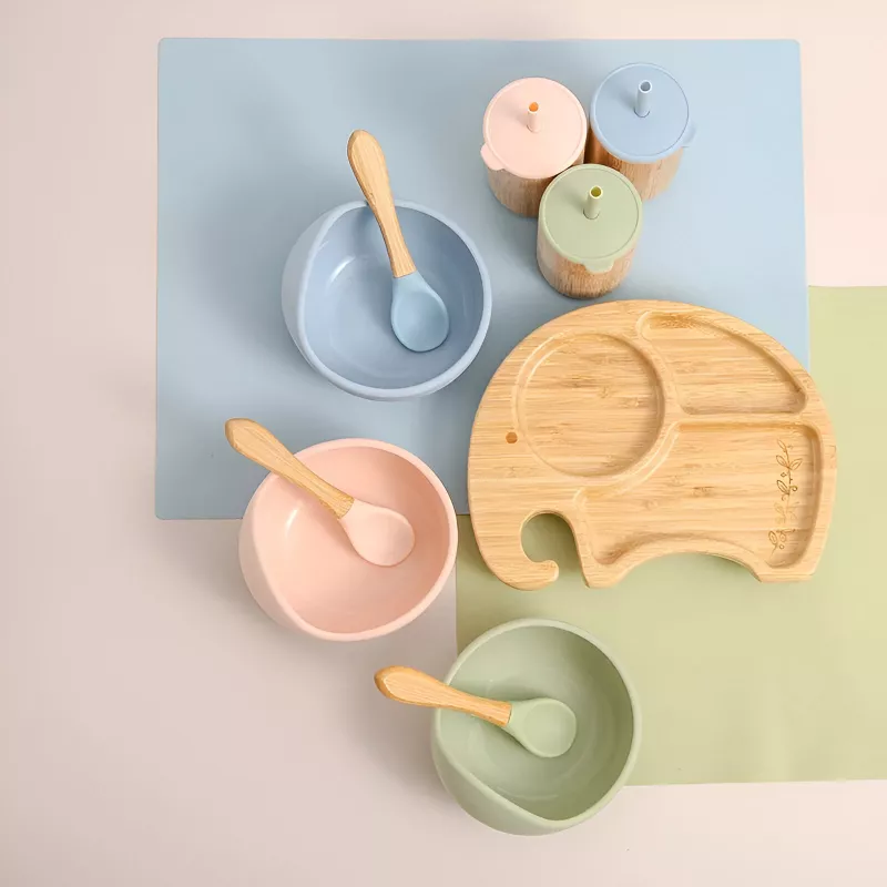 Bamboo Feeding Bowl, Spoon & Silicone Bowl