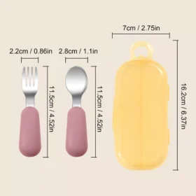 100558-00b1c3.webp 2PCS Silicone Stainless Steel Baby Fork and Spoon Set