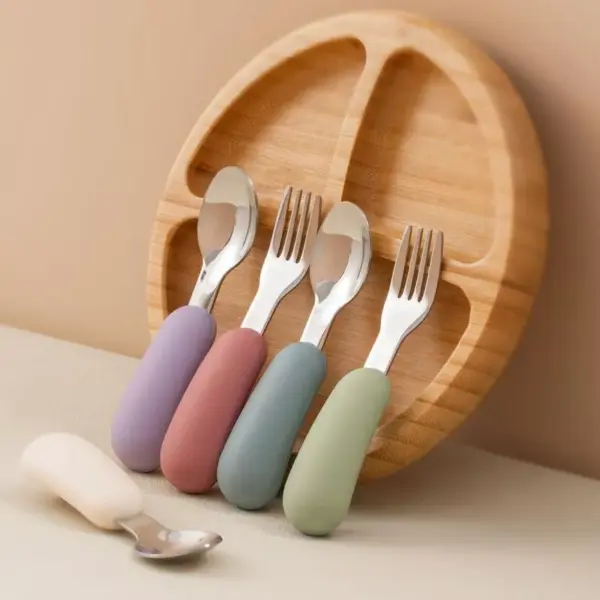 100558-46e259.webp 2PCS Silicone Stainless Steel Baby Fork and Spoon Set