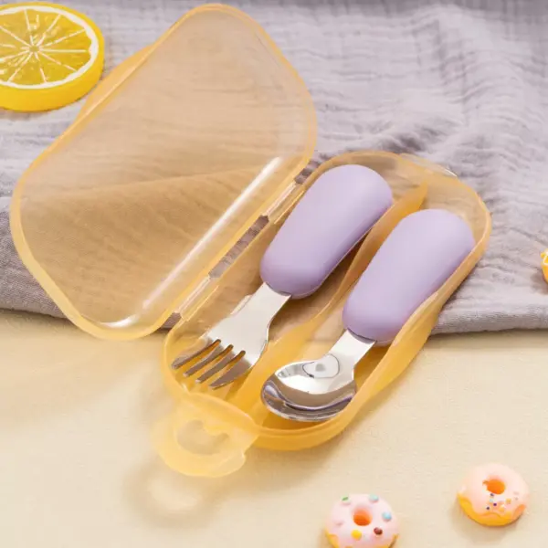 100558-559012.webp 2PCS Silicone Stainless Steel Baby Fork and Spoon Set