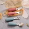 100558-5db3d0.webp 2PCS Silicone Stainless Steel Baby Fork and Spoon Set