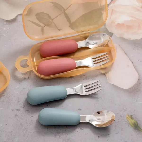 100558-5db3d0.webp 2PCS Silicone Stainless Steel Baby Fork and Spoon Set