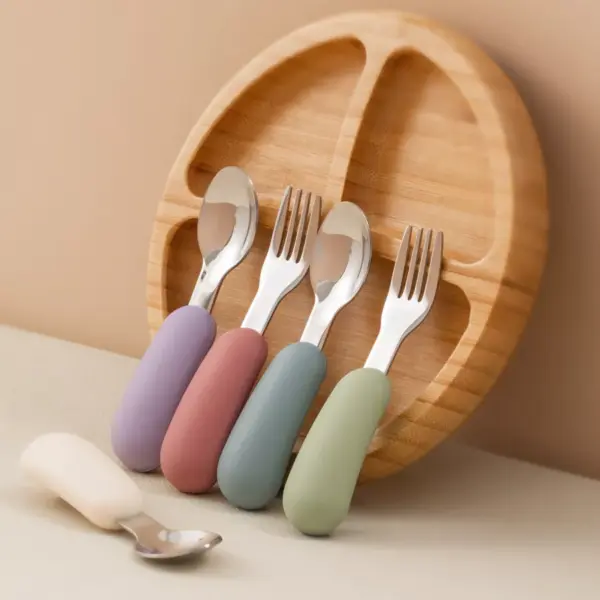 100558-81638d.webp 2PCS Silicone Stainless Steel Baby Fork and Spoon Set