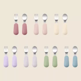 100558-cedf3f.webp 2PCS Silicone Stainless Steel Baby Fork and Spoon Set