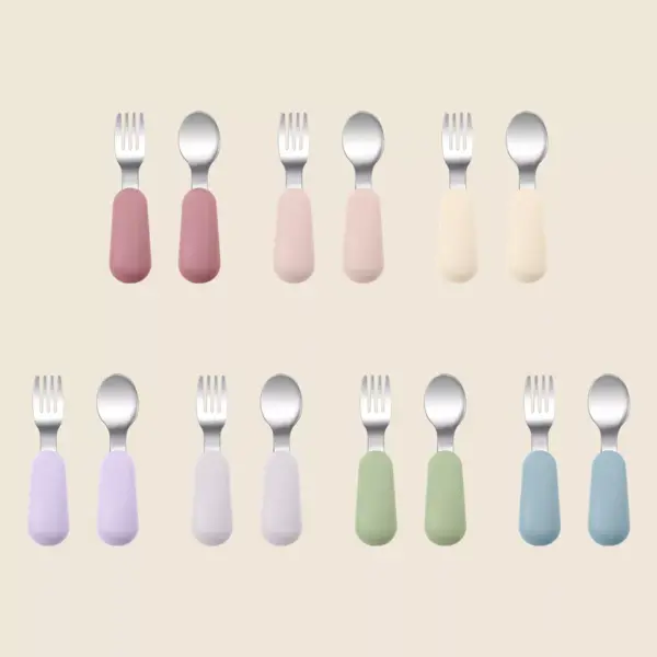 100558-cedf3f.webp 2PCS Silicone Stainless Steel Baby Fork and Spoon Set