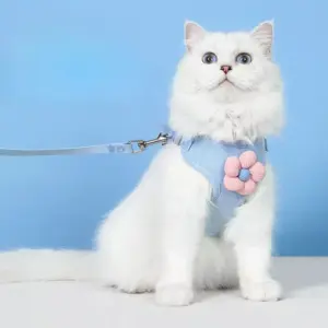 100590-15b7b4.webp Flower Design Pet Harness & Leash Set - Double Buckle Dog & Cat Leash Kit
