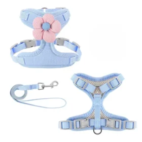 Flower Design Pet Harness & Leash Set - Double Buckle Dog & Cat Leash Kit
