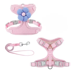 Flower Design Pet Harness & Leash Set - Double Buckle Dog & Cat Leash Kit