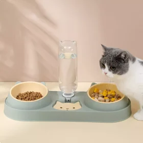 Double Dog & Cat Bowls with Water Dispenser
