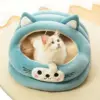 101125-aaf2a3.webp Cozy Semi-Enclosed Cat Bed with Cat Ear Design – Warm All-Season Nest
