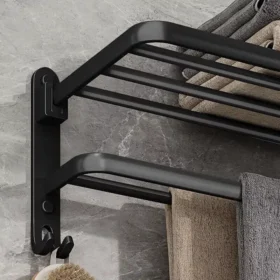 102717-5cb3b7.webp Matte Black 50CM Folding Wall-Mount Aluminum Towel Rack with Hook