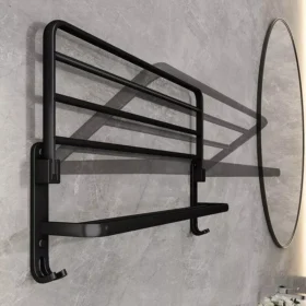 102717-dcd43e.webp Matte Black 50CM Folding Wall-Mount Aluminum Towel Rack with Hook