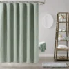103191-2fbe53.webp Luxury Waterproof Linen-Texture Shower Curtain with Silver Hooks