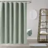 Luxury Waterproof Linen-Texture Shower Curtain with Silver Hooks