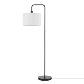58" Matte Black Floor Lamp with White Linen Shade - Contemporary Nordic Design