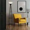 69" Charcoal Metal Floor Lamp with Built-In Shelves for Home Decor