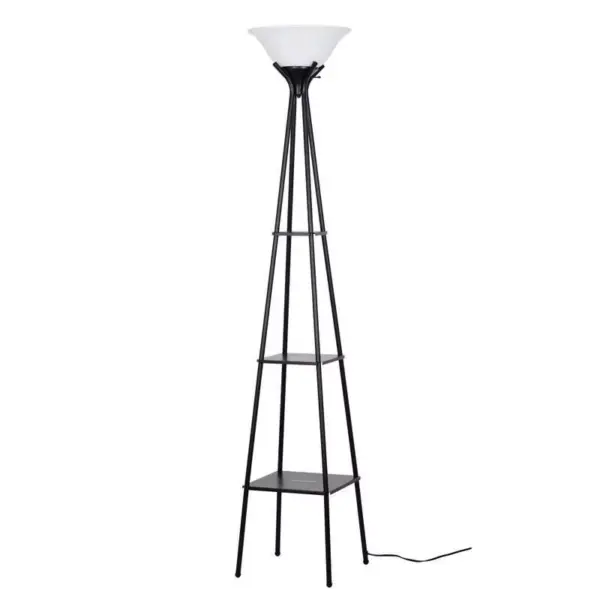 69" Charcoal Metal Floor Lamp with Built-In Shelves for Home Decor