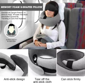 Travel Neck Pillow Memory Foam U-Shaped Adjustable Neck Support Pillow