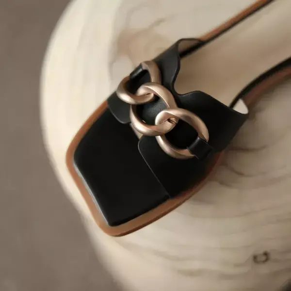 Summer Square Toe Leather Slippers