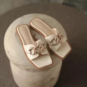 Summer Square Toe Leather Slippers