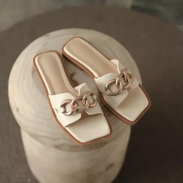 Summer Square Toe Leather Slippers