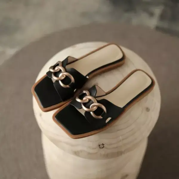Summer Square Toe Leather Slippers