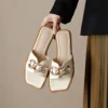 Summer Square Toe Leather Slippers