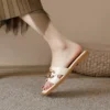 Summer Square Toe Leather Slippers