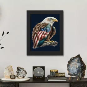 American Flag Bald Eagle Framed Vertical Poster - Printed Poster - Patriotic Framed Vertical Poster