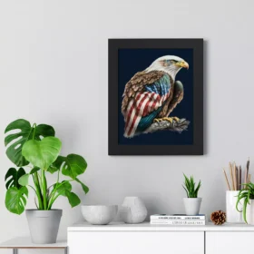 American Flag Bald Eagle Framed Vertical Poster - Printed Poster - Patriotic Framed Vertical Poster