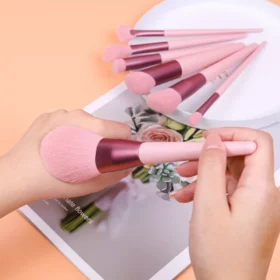 12-Piece Pink Makeup Brush Set for Foundation, Powder, Blush & Eyeshadow