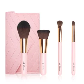 4Pcs Portable Mini Pink Makeup Brushes Set with Bag for Travel