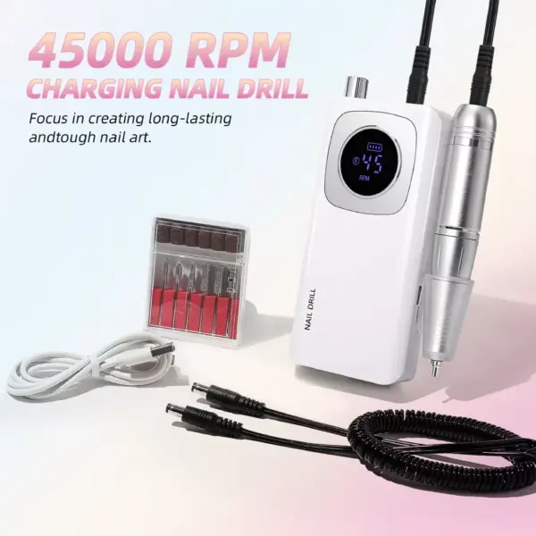 Professional High-Speed Rechargeable Nail Drill Machine with LCD Screen