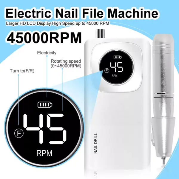 Professional High-Speed Rechargeable Nail Drill Machine with LCD Screen