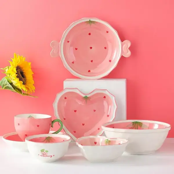 Charming Heart-Shaped Strawberry Ceramic Bowl