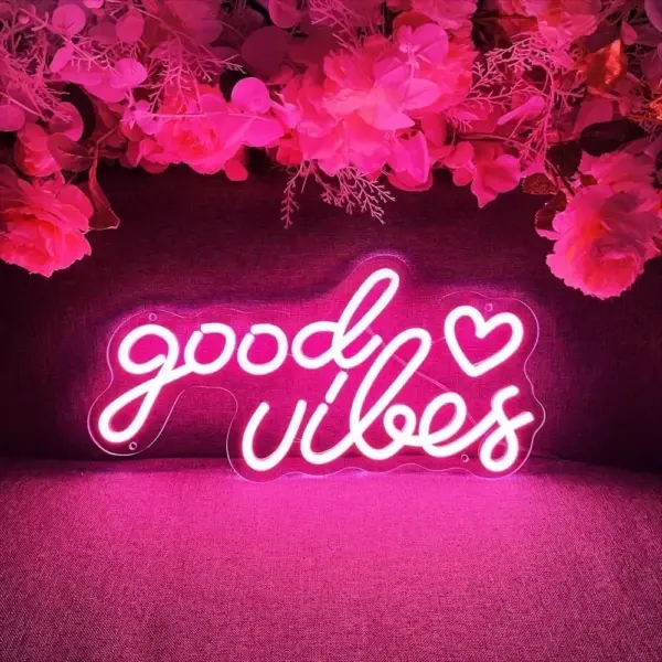 LED Neon "Good Vibes" Sign for Beauty, Gaming, and Party Decor