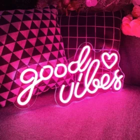 LED Neon "Good Vibes" Sign for Beauty, Gaming, and Party Decor