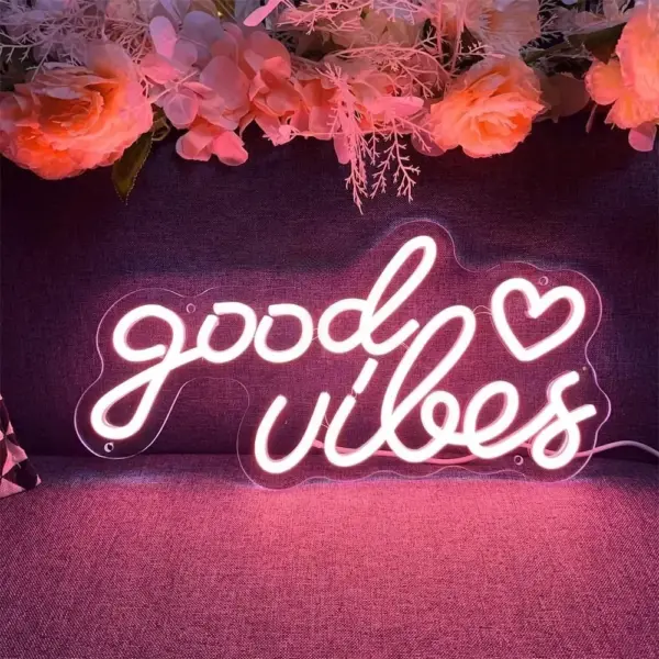 LED Neon "Good Vibes" Sign for Beauty, Gaming, and Party Decor