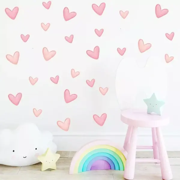 Pink Heart Wall Decals Set
