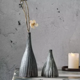 98644-3caca4.webp Striped Ceramic Vase - Japanese Style, Handcrafted Tabletop Flower Vase, Simple Decor
