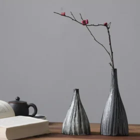 98644-a8e719.webp Striped Ceramic Vase - Japanese Style, Handcrafted Tabletop Flower Vase, Simple Decor