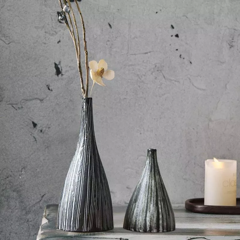 98644-d5c6fe.webp Striped Ceramic Vase - Japanese Style, Handcrafted Tabletop Flower Vase, Simple Decor