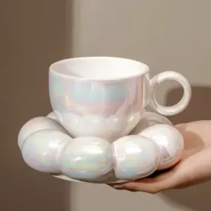 98747-078367.webp Flower-Shaped Ceramic Cappuccino Coffee Cup and Saucer Set