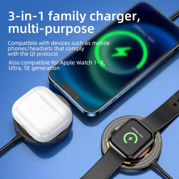 3-in-1 Magnetic Wireless Charger for Apple iPhone, AirPods, and Watch