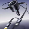 90W Dual USB Car Charger with Retractable Cable for iPhone and Tablets