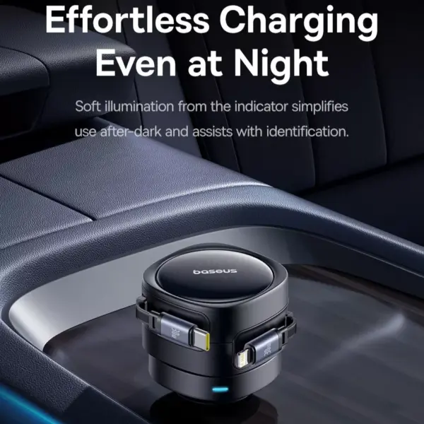 90W Dual USB Car Charger with Retractable Cable for iPhone and Tablets