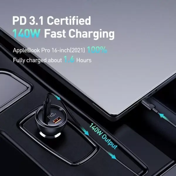 140W PD3.1 Car Charger for Apple MacBook, iPhone 16 & More